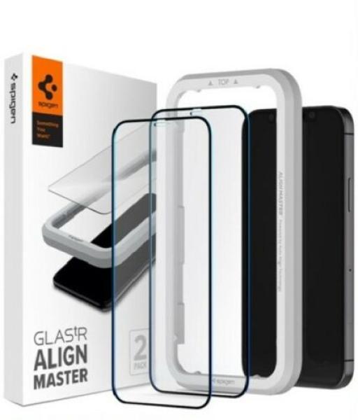 2 x Spigen Displayschutz Glass FC AlignMaster für iPhone 12 / iPhone 12 Pro Schwarz
